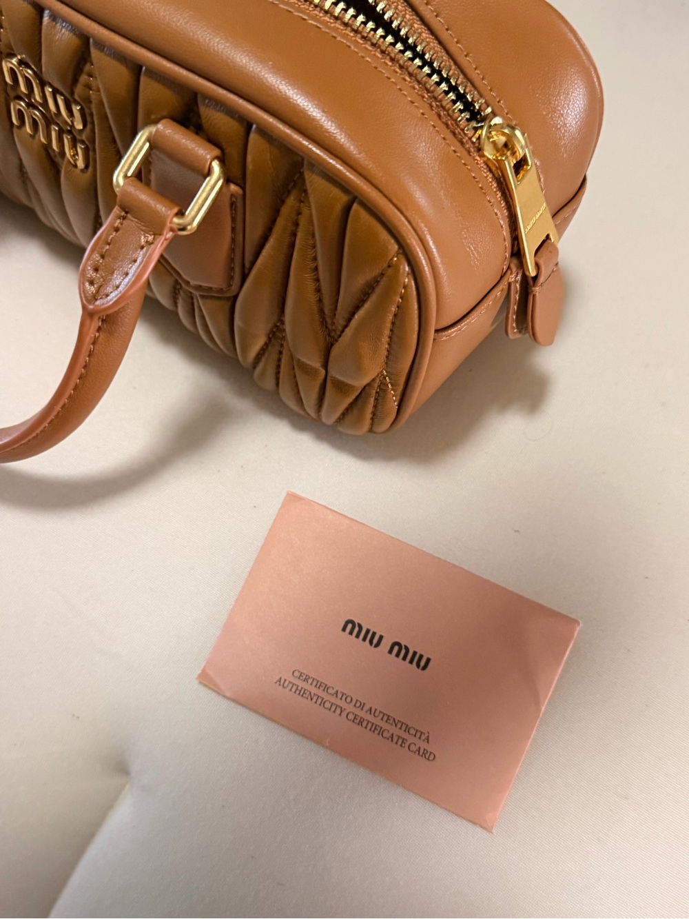 Miu Miu Quilted Matelassé Satchel in Brown with Gold Hardware - Picture 11 of 13